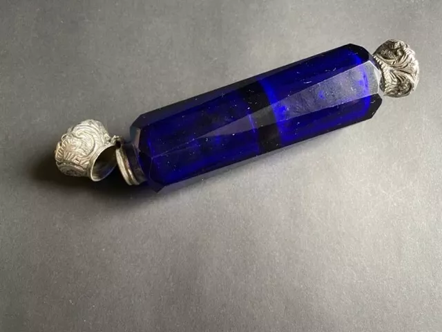 Antique Victorian  Cobalt Glass Perfume Bottle Faceted Double Ended