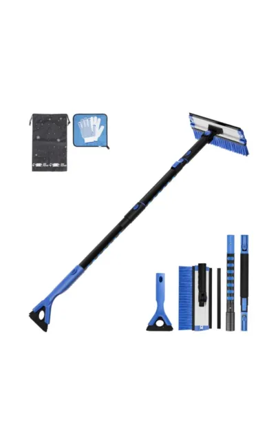 (4-in-1)61”Extendable Snow Brush with Ice Scraper Squeegee Auto Snow Ice Removal