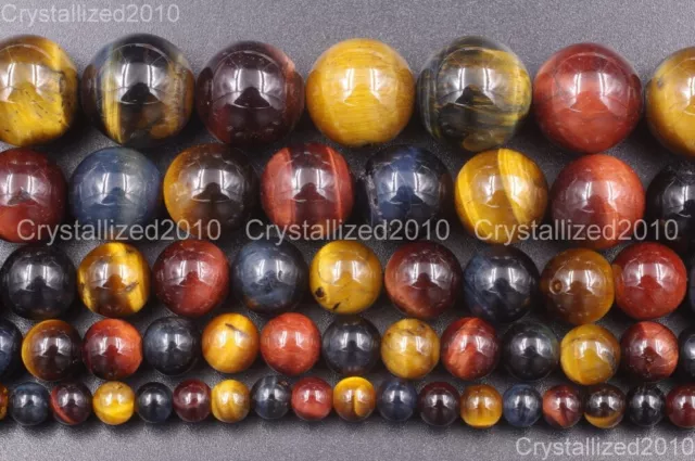 Natural Gemstone Multi-Color Tiger's Eye Round Beads 4mm 6mm 8mm 10mm 12mm 15'' 2