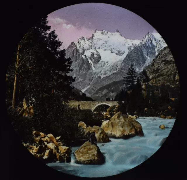 BRIDGE OF COL DU GEANT COURMAYEUR FRANCE C1890 ANTIQUE Magic Lantern Slide PHOTO