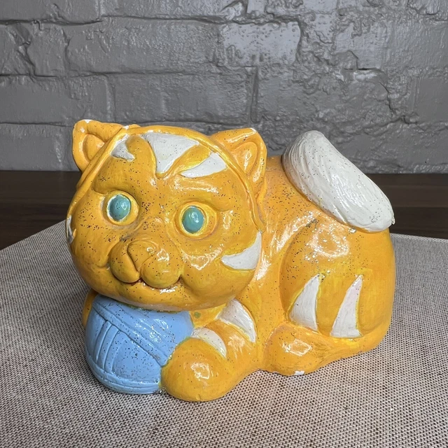 Cat & Ball Of Yarn Yellow Ceramic Piggy Coin Bank - Small Handmade Pottery