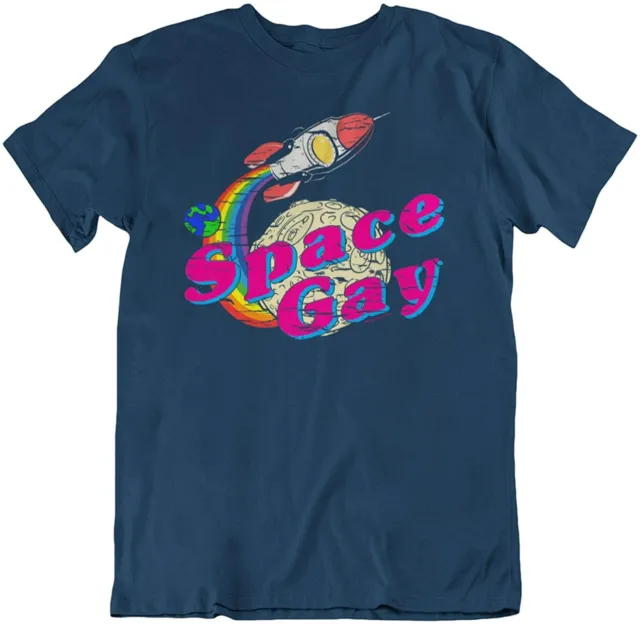 T-shirt uomo cotone biologico spazio gay pride festival arcobaleno razzo terra LGBT