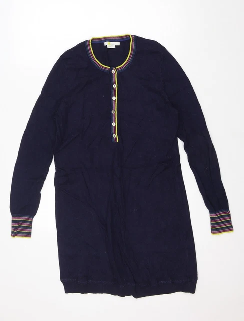 Maglione a tunica acrilico da donna blu collo rotondo a righe taglia 12