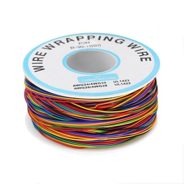 Fil électrique 30 AWG à âme Solide - 6 Couleurs (rouge, Noir, Vert, Jaune, Bleu, Blanc) - 100 Pieds Chaque