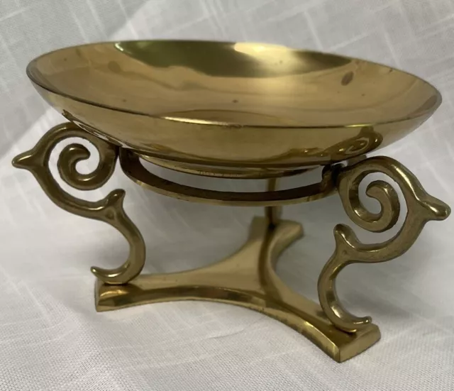 VTG Brass Incense Plate Candle Burner With Footed Holder 6 PP India 1992