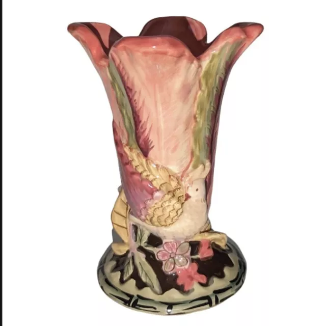 Tracy Porter Majolica Style Eva Bud Vase Hand Painted Pottery Bird W Orig Label