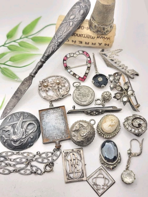 Lot De 4 Broches Anciennes - Argent Massif - Pendentifs Vintage - Occasion