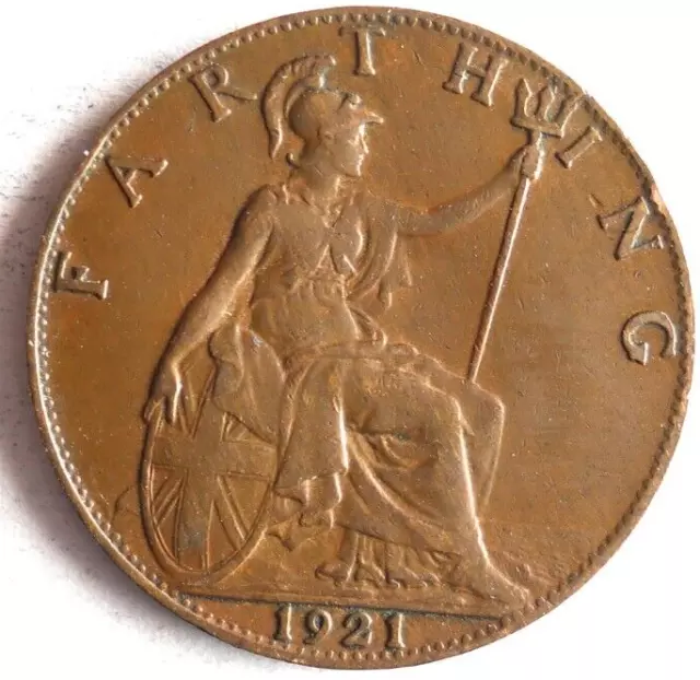 1921 GREAT BRITAIN FARTHING - High Grade Coin - FREE SHIP - Premium Bin #18