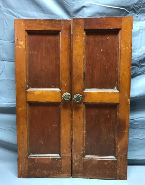 Pair Antique Flat Wood 2 Panel Cabinet Cupboard Doors Vintage 9x26 Old 916-22B