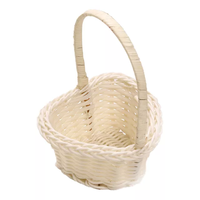 1pc Flower Girl Basket White Heart Shaped Hand Woven Flower Baskets With Handle