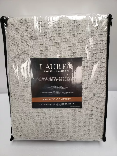 Ralph Lauren Bronze Comfort Classic 100% Cotton FULL / QUEEN Blanket - Spa Grey