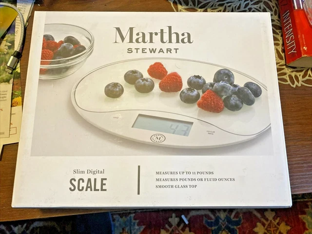 Martha Stewart Slim Digital Scale Pounds & Fluid Ounces Smooth Glass Top NIB
