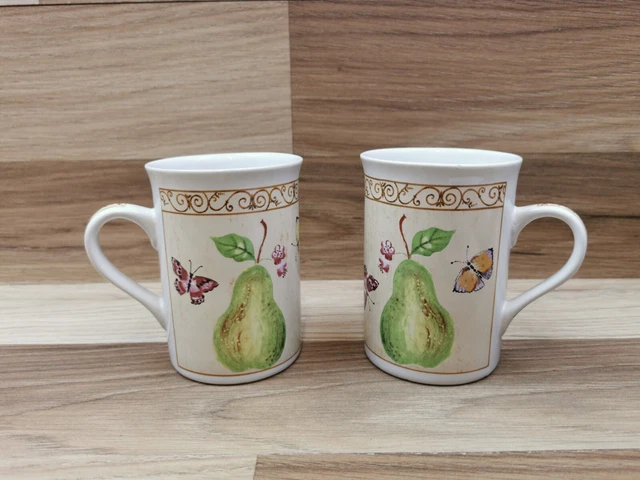 2 x Birnen und Schmetterlinge Keramik Tee/Kaffeetassen