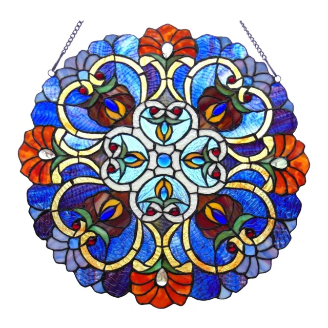 Tiffany Style Stained Glass Round Window Panel 21" Handcrafted ONE THIS PRICE