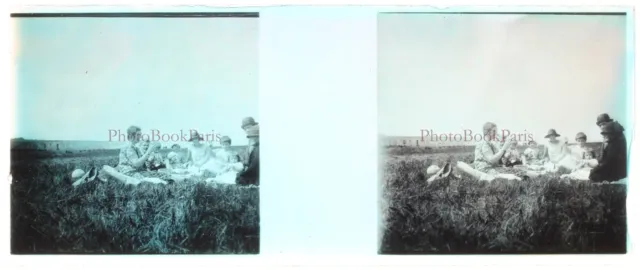France Lunch on the Grass c1930 Photo Stereo Glass Plate Vintage V33L19n1 2