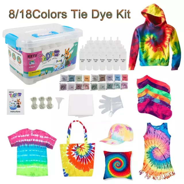 Tie Dye Kit 8/18 Color Fabric Tie Die Set Kit Powder Tie-Dye Supplies DIYPigment