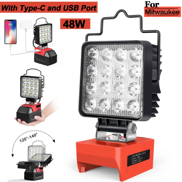 48W Cordless LED Work Light Battery Light Flood Light for Milwaukee M18 Battery