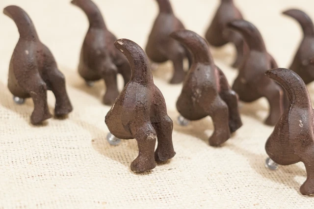 10 Dog  Butt Tail Hooks Drawer Pulls Hat Coat Key Knob Cabinet Cast Iron Leash