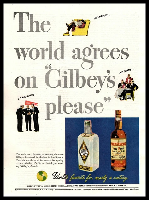 1947 Gilbey's Spey-Royal Scotch Whisky & Gin "Gilbey's Please" Vintage Print Ad