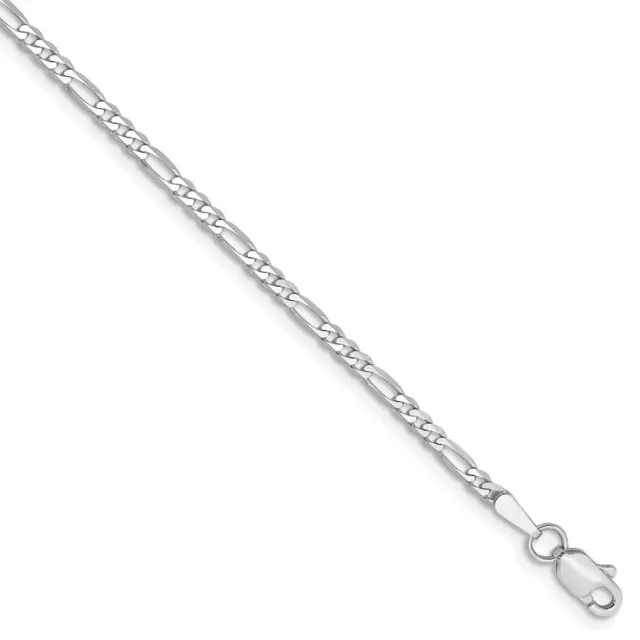 2.25mm, 14k White Gold, Flat Figaro Chain Bracelet, 7 Inch