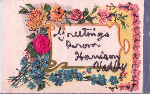 [23728] Greetings from Harrison Valley-Embossed Roses - early 1900s