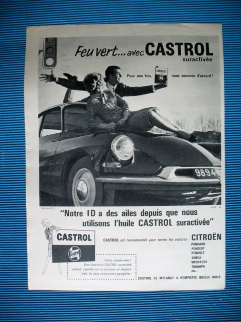 PUBLICITE DE PRESSE CASTROL HUILE AUTOMOBILE SURACTIVéE CITROEN ID19 AD 1961