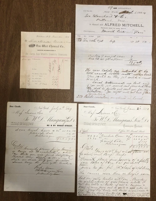 Antique Receipts 1888 Van Wert Chemical  Co. Watertown New York 1869 '71 '84