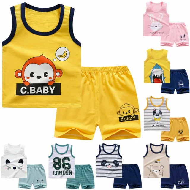Boys Girls Summer Clothes Set Casual Sleeveless Printed Tank Tops Shorts Outfit