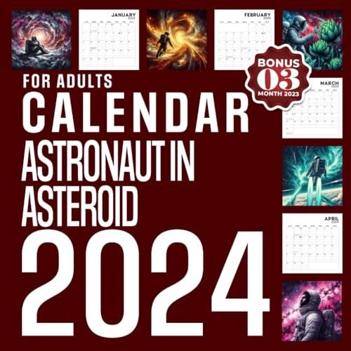 ASTRONAUT IN ASTEROID Calendar 2025 Jan 2025 to Dec 2025 Bonus 3 Months
