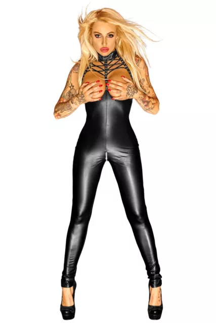 Schwarzes Wetlook Catsuit F125 von Noir Handmade