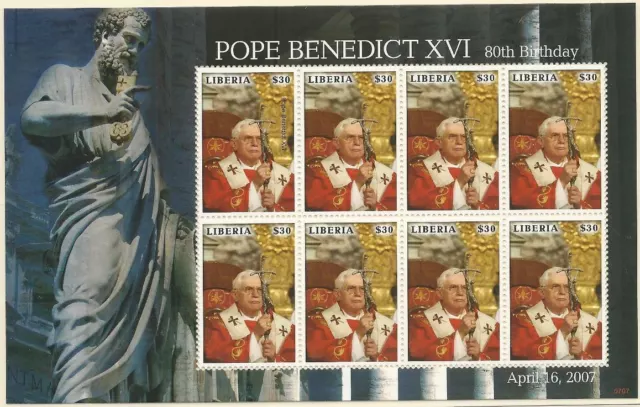 Liberia aus 2007 ** postfrisch Kleinbogen MiNr.5276 - 80. Geb. Papst Benedikt!