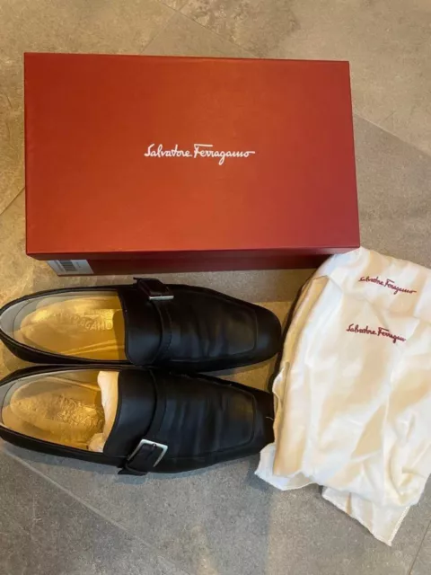 SALVATORE FERRAGAMO BIT Moccasin Loafers Shoes Black Leather Flat Men's ...