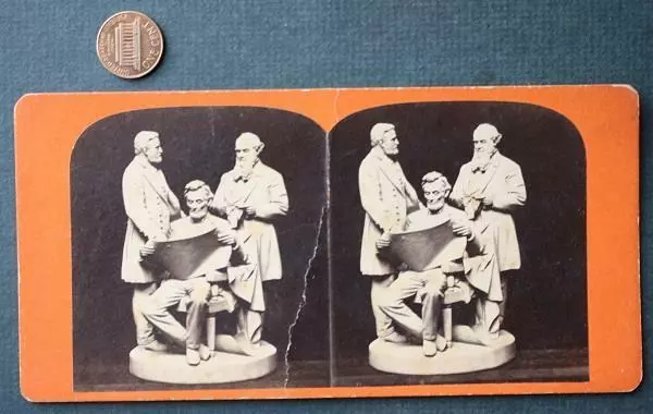 1870s Era John Rogers Abraham Lincoln US Grant Council of War stereoview photo--