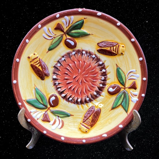 Placa redonda de molienda de ajo amarillo marrón decorada 4,75""D