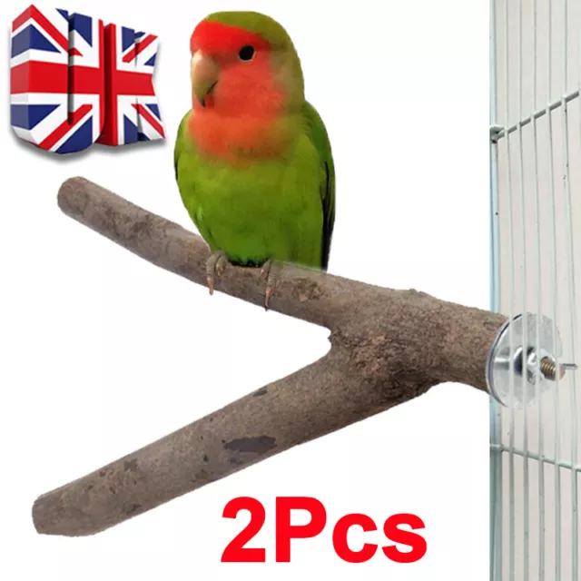 2X Wooden Parrot Bird Cage Perches Stand Tree Branch Pet Budgie Hanging Toy UK