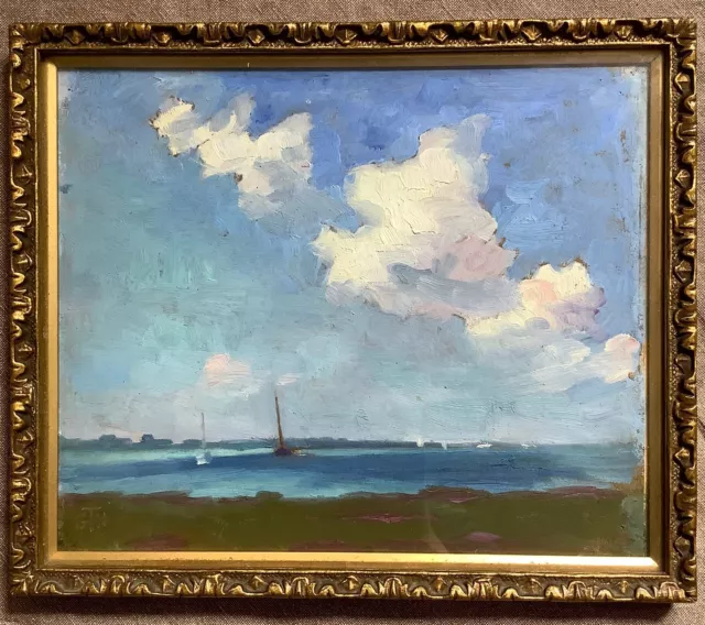 Early 20th century oil on board impressionist marine landscape, monogrammed GTH