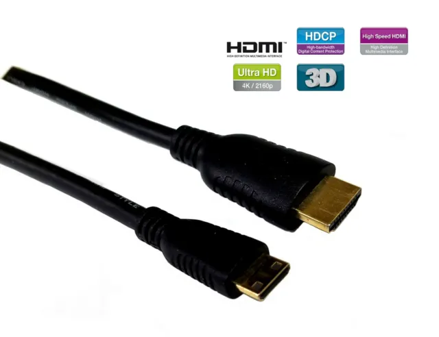 Mini-HDMI to HDMI(CM-to AM) High Speed,Ultra HD 24p,Gold,1/3/6ft/10ft/15ft Lot