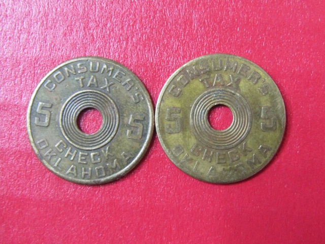TAX COIN TOKEN OKLAHOMA Consumer's Tax Check 5-Mills 2-Tokens