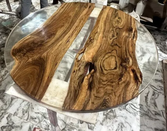 Rund Klar Epoxid Harz Coffee Table Top Holz Leben Rand Walnuss Möbel Dekor