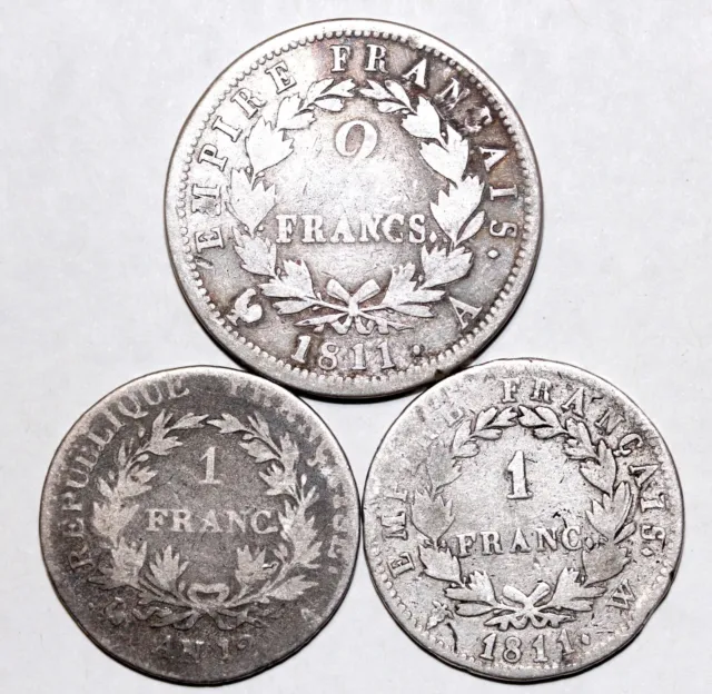 3 monnaies Napoléon AR - rares sur ebay - petit état de conservation ! (Lot 1)