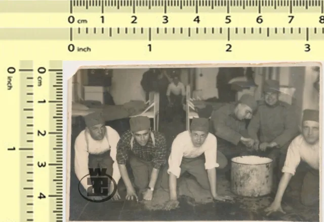 174 Yugoslav Serbian Soldiers Washing Floor Military Army Abstract vintage photo