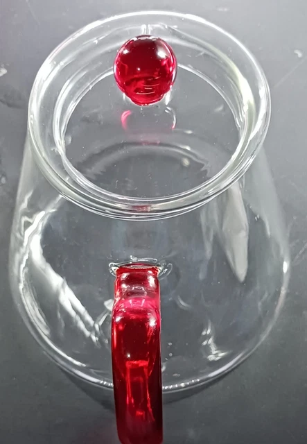 tea bloom- teapot color red and clear 7"inches tall