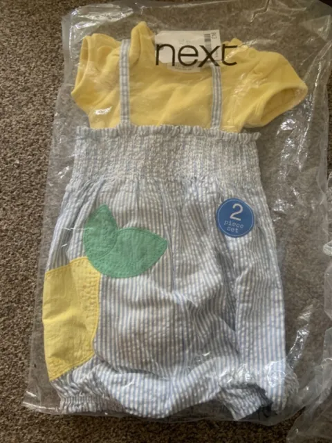 BNWT 3-6 Months Next baby girl lemon romper and vest outfit
