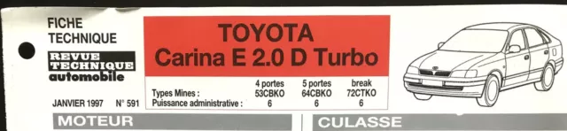 s)Fiche Technique Automobile R.T.A (RTA); TOYOTA CARINA E 2.0 D Turbo