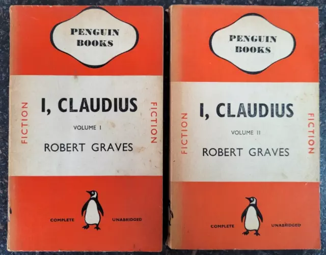 I Claudius Vol 1 & 2 by Robert Graves Orange Penguin Paperback 1st Edition 1941