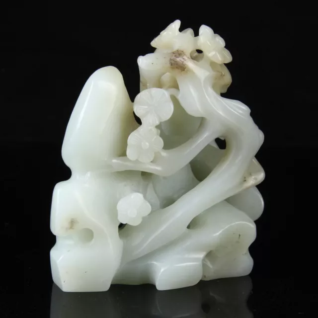 Chinese Exquisite Hand-carved Flower and bird carving Hetian jade statue