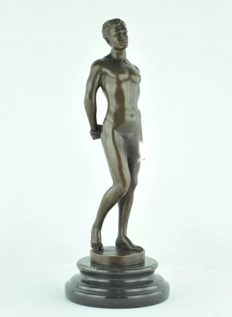 Signed Bronze Art Deco Style Art Nouveau Style Sexy Athlete Sculpture Statue