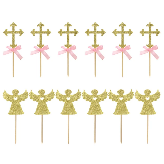 24pcs / 2 Packs Croix et forme d'ange Cake Toppers gâteau étincelant choisit