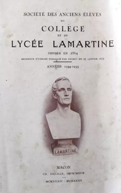 MACON Collège & Lycée LAMARTINE 1934 1935 -Société des Anciens Elèves-