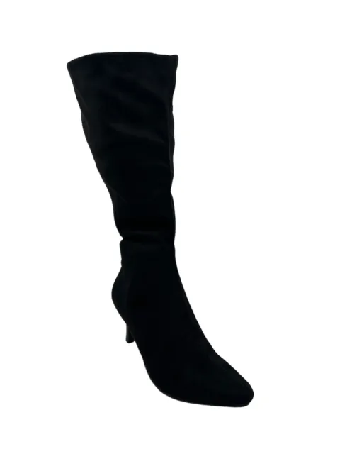 New Women’s Impo Suedy Stretch Fabric Black Noland Pointed Toe Knee High Boot...